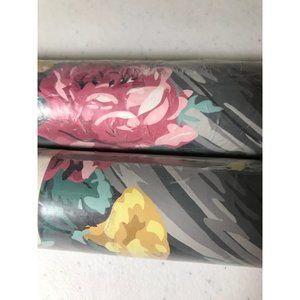 Imperial Wallpaper Prepasted Floral Lace Pink Yellow Gray Lot Of 2 Rolls 5 Yards